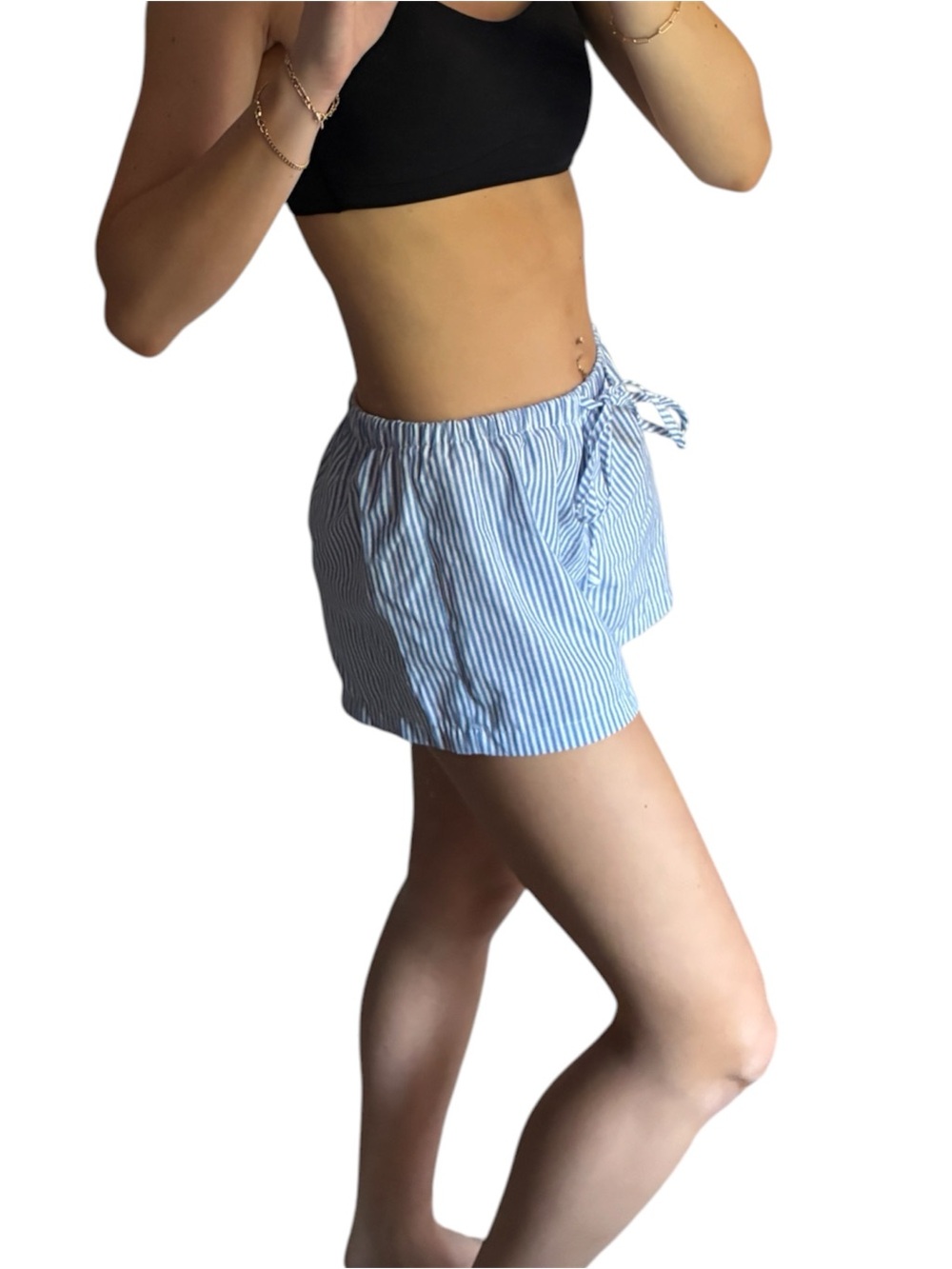 Brandy Melville Mary Lou Blue and White Striped Linen Shorts - Picture 2 of 3